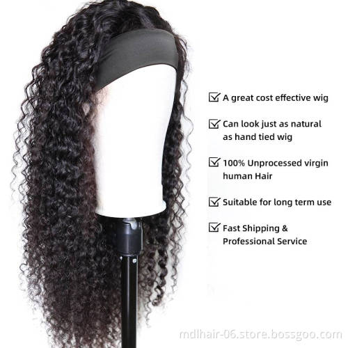 Raw Unprocessed Indian Hair Cheap Wholesale Curly Wigs For Black Women Human Hair Full Headband Wig